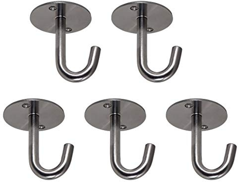 Gedotec Unterbauhaken Decken-Montage universal Garderobenhaken Edelstahl Kleiderhaken gebogen - ELENA | Höhe: 70,5 mm | Deckenhaken zum Schrauben | 5 Stück - Wandgarderobe mit Befestigungsmaterial