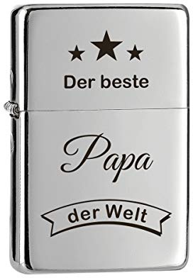 polar-effekt Sturmfeuerzeug mit Gravur Chrom Optik | Der Beste Papa der Welt | Benzinfeuerzeug mit Geschenk Etui - Feuerzeug als Geburtstagsgeschenk - Vatertag für Männer, Vater