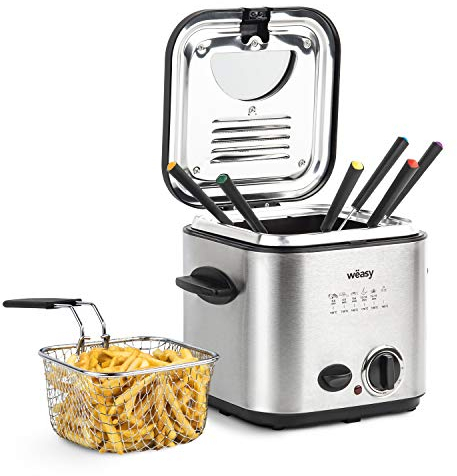 H.Koenig TB600 Freidora 2 en 1 Maquina de Fondue, Capacidad 1,2 Litros, 8 Programas, 840 W, Temperatura Regulable, Filtro anti olores, Tamaño Compacto, Acero Inoxidable