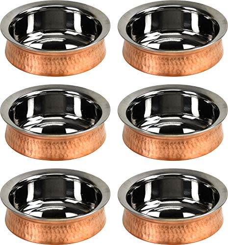 Sterling Ventures 6X Premium Hammered Copper & Stainlees Steel Serving Handi Biriyani Dish Bowl (15cm)