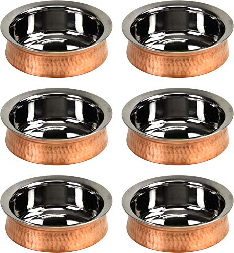 Sterling Ventures 6X Premium Hammered Copper & Stainlees Steel Serving Handi Biriyani Dish Bowl (13cm)