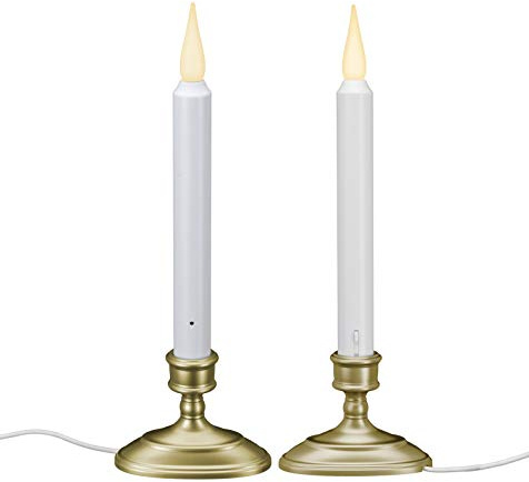 612 Vermont LED Electric Window Candles with Sensor Dusk to Dawn, Warm White Flicker Flame or Steady On, USB Low Voltage Adapter (2, Pewter)
