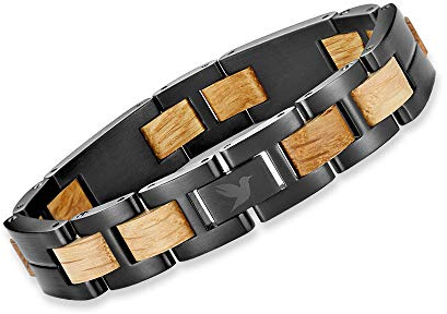 Woodstar Yellow Shark Bracelet en Acier Inoxydable et Bois Naturel, Bijoux Bracelets pour Homme Deux-Tons Réglable