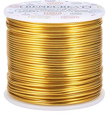 BENECREAT Aluminiumtråd, 15 Gauge (1,5 mm) 68 m, anodiserad, för smycken, hantverk, pärlor, blombindning, färgad hantverkstråd i aluminium, ljust guld