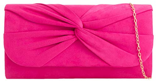 Purple Possum® Clutch Bag Ladies Evening Shoulder Bag Faux Suede Womens Cerise Hot Pink Handbag Prom Wedding Bag (Pink)