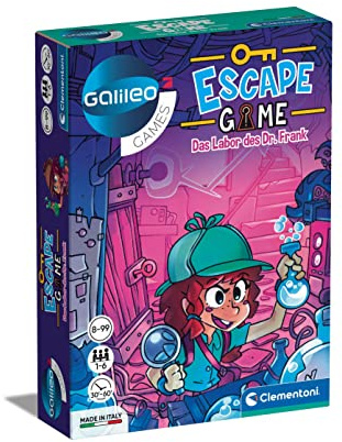 Clementoni Escape Game - Das Labor des Dr. Frank - Gesellschaftsspiel zum Knobeln & Rätseln inkl. Hinweiskarten und Requisiten - Familienspiel ab 8 Jahren 59226