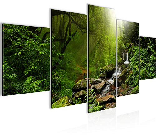 Runa Art Wandbilder Natur Wald 5 Teilig Bild auf Vlies Leinwand Deko Wohnzimmer Schlafzimmer Landschaft Grün 026452a