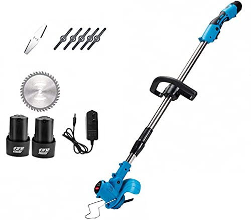 GMRZ Tagliabordi Elettrico Senza Fili Portatile Tagliaerba Portatile, Taglia Erba Tagliabordi da Giardino A Batteria al Litio 12V con Impugnatura A U E Sostituzione della Lama,2 Battery