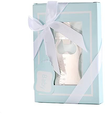 EESLL 12 apribottiglie per baby shower favore per gli ospiti, apribottiglie a forma di bottiglia di alimentazione in oro rosa, apribottiglie, apriscatole per regali, souvenir (scatola blu)