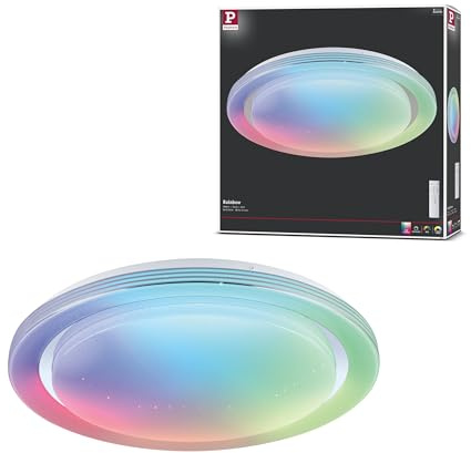 Paulmann 70547 Plafón LED Rainbow con efecto arco iris incl. 1x38,5 W regulable dinámicoRGBW control de color cromo, plástico blanco, metal 3000 K