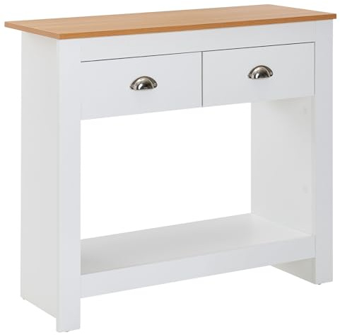 FineBuy Konsolentisch 85x35x76 cm Weiß/Eiche Design Anrichte Modern Schmal, Ablagetisch Flur mit Schubladen & Stauraum, Flurtisch Hoch