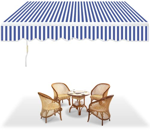 SWANEW Toldo Manual Plegable de Aluminio Toldo Balcón Patio Terraza con Manivela Resistente al Agua Protección Solar UV para Jardín Exterior 3.5x3.0m, Azul y Blanco