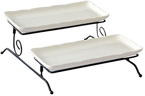 Alzatina per dolci Disposizione del vassoio for serving a 2 livelli con 2 piatti for porzione porcellana for porcellana for serving a buffet for il cibo for la torta del partito Alzata per Torta