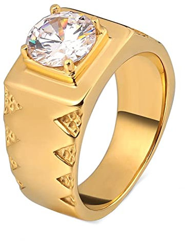 Mesnt Edelstahl Ringe für Herren Männer Ringe 10mm Edelstahl Ringe Herren Rhombus Zirkonia Siegelringe Herren Ring Edelstein Gold Ringgröße 60 (19.1)