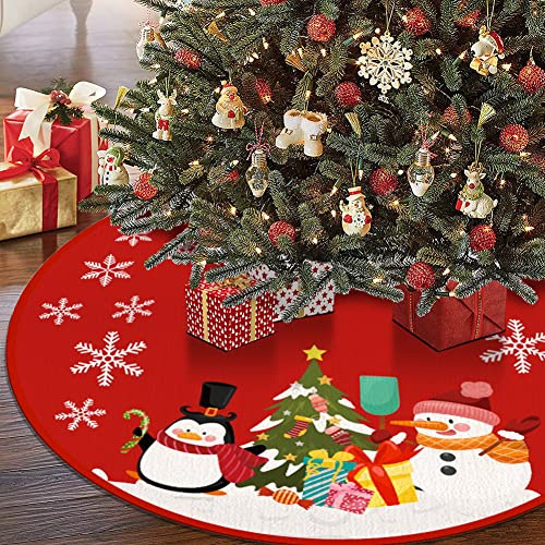 Soleebee Weihnachtsbaumdecke Rund 88cm, Tannenbaum Decke Weihnachtsbaum Rock, Weiches Polyester Christbaumständer Teppich Christbaumdecke Weihnachtsdeko für Weihnachtsbaum Deko (Schneemann Pinguin)