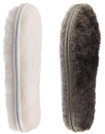 CCSOFTIME 2 Pairs Thermal Sheepskin Insoles,Warm Wool Insoles for Women Men,Furry Lambswool Fur Insoles for Boot Slippers,Fluffy Fleece Insoles EU40(UK6.5) White Grey