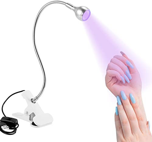 TCASENER Lampe UV Sèche Ongles, 3W Lampe de Polymérisation de Colle Lampe de Colle UV Ultraviolette avec Tête Ajustable, pour Convient pour la manucure doigts secs, Argent