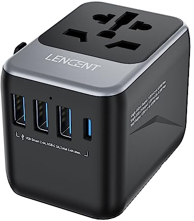 LENCENT Adaptateur de Voyage, Adaptateur Prise Universelle avec 3 USB, Adaptateur International France vers USA Canada UK Australie Chine Japon Irlande, Prise Monde vers France, Type A/C/G/I