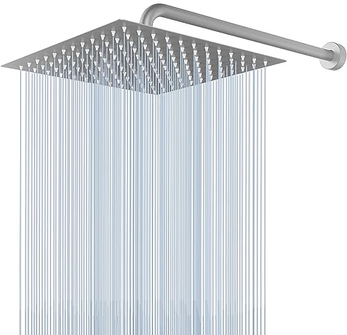 Voolan Regenduschkopf mit Verlängerungsarm, Edelstahl, ultradünn, Wasserfall-Regenduschköpfe, hoher Durchfluss, Badezimmer, fester Duschkopf (30,5 cm Duschkopf mit 38,1 cm Duscharm, gebürstetes