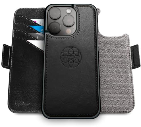 dreem Étui Portefeuille Magnétique Amovible, Coque pour iPhone 15 Pro | Coque avec support inédit ver/hor, porte-cartes anti-RFID, compatible MagSafe, coffret cadeau [Fibonacci: Noir]