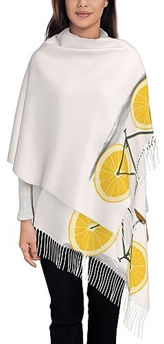 vacsAX Damen Fransenschal - Weicher Kaschmirschal für Herbst Winter - Stilvoller und warmer Schal für Frauen Orientalischer Pfau auf Blumenbaum, Orange Fahrrad, One size