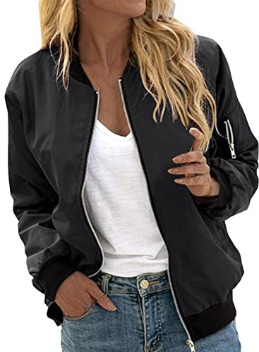 Bomberjacke Damen Blumenmuster Coat Sommer Blouson Reißverschluss Herbst Frühling Jacket Mädchen Sommerjacke Kurz Outwear College Jacke leichte Pilotenjacke Langarm Fliegerjacke Pilotenjacke