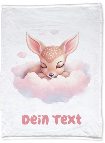 GRAZDesign Babydecke mit Namen personalisiert Rehkitz auf Wolke Super flauschig, Baby Kuscheldecke zur Geburt, Geburtstag, Weihnachten 100x75cm - Kuscheldecke