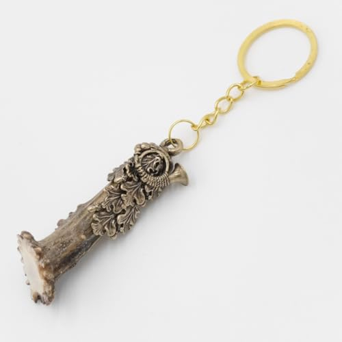 GTK Geweihe & Trophäen Krumholz 29.M5.4 Key Ring Roe with Rose Leaves Hunting Horn Setting Pendant Length 13 cm