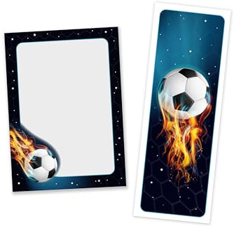 Minkocards Mitgebsel Kindergeburtstag Jungen 12 Lesezeichen + 12 Mini-Notizblöcke (A7-Format) Fussball Fußball Gastgeschenke für Jungsgeburtstag Kinder