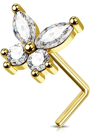 Jewseen L Shaped Nase Piercing Schmuck G23 Titan Nase Stud 20G Schmetterling Nase Piercing CZ Nase Schraube Piercing für Frauen Männer