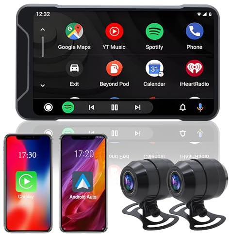 Geloo Navegador Dashcam Moto Impermeable con Pantalla Táctil de 5, 1080P Cámara para CarPlay & Android con TPMS, Control de Aparcamiento, G-Sensor Funcionalidad