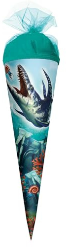 ROTH Schultüte klein Dino Mosasaurus50 cm - rund,Tüllverschluss - Zuckertüte, Dino Mosasaurus, Schulanfang