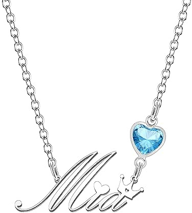 Kraven Damen Kette mit Namen Blauer Geburtsstein-Anhänger Halskette Namenskette Geschenk Personalisiert Damenkette Buchstaben Kette Geschenkidee für Frauen Teenager Mädchen Tochter