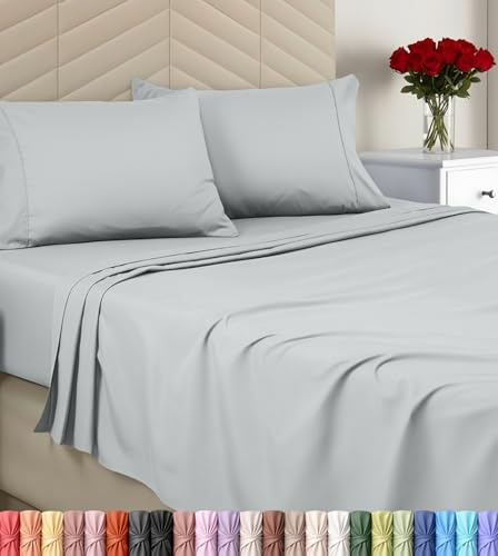 Utopia Bedding Queen lakanset – borstad mikrofiber – mjuka lakan för dubbelsäng – lyxiga lakan med dra-på-lakan, platt lakan och 2 örngott – djup ficka (ljusgrå)