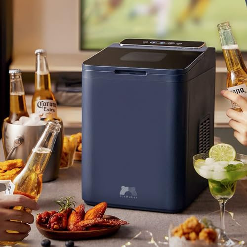 PLABNK Mini Macchina per Fare cubetti di Ghiaccio Domestica, Macchina per Ghiaccio Veloce in 6 Minuti, Alta efficienza a Basso consumo energetico, con Paletta per Ghiaccio e cestello,Blue