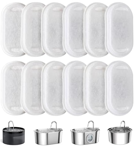 PewinGo Katzen-Brunnen-Filter - 12 Filter für 3.2L/2L/1.8L Trinkbrunnen, Mehrfache Dreifach-Filtration