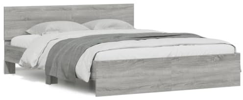 Faroom Holzbett Futonbett Bett 160 x 200 cm mit LED-Beleuchtung,Lattenrost & Kopfteil, Bettrahmen Holzwerkstoff Einzelbett Doppelbett Bettgestell Grau Sonoma