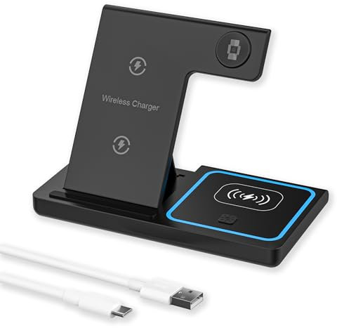 Wireless Charger, 3 in 1 Charging Station, 15W Qi Fast Foldable Magnetic Stand Dock Replacement for iPhone 16 15 14 13 12 11 Pro Max XS XR X, iWatch 10 9 8 7 6 5 4 3 SE, Pods 4 3 Pro
