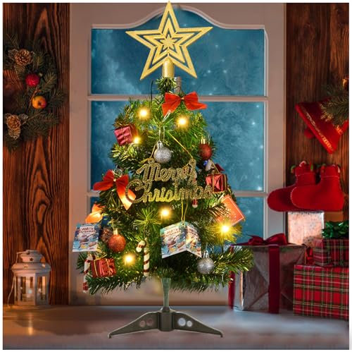 XineYuor Mini Weihnachtsbaum Klein Weihnachtsbaum mit Beleuchtung,LED Tannenbaum Künstlich Pinienzapfen Tannengirlande Tisch Weihnachtsbaum Klein Künstlich Geschmückt für Weihnachten Deko(45cm)