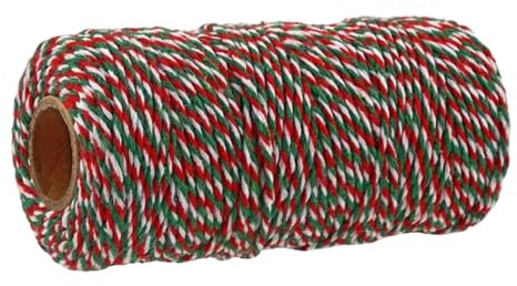 100m Cordel de Algodón Natural,2mm Cordel de Algodón de Colores para Manualidades,Panadería,Pastelería,Jardinería Decorativo para el Hogar,Envoltorio DIY Hecho a Mano (Rojo+Verde)