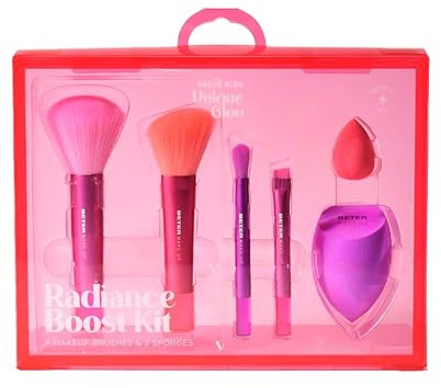Beter - Set de Brochas y Esponjas de Maquillaje, 4 Brochas Veganas y 2 Esponjas, Set pinceles maquillaje, Brochas para Rostro y Ojos, Para Polvos, Colorete y Sombras, Beauty Blender, Regalo Ideal
