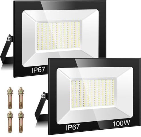 PPSSOHU 2 Pièce Projecteur LED Extérieur 100W 10000LM IP67 Imperméable
