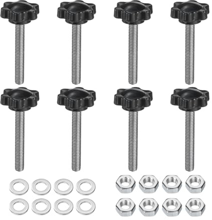 QUARKZMAN 8 stycken räfflade skruvar, stjärnhandtagsmuttrar M6 x 40 mm, metrisk 304 rostfritt stål, manlig gänga, 25 mm, flänsmutter, 6-stjärnor, plast, gängstift, handknappar, handtag, tumskruvar