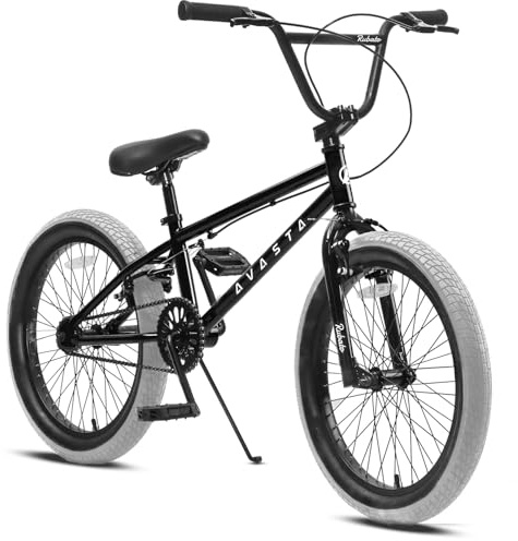 AVASTA18 Pouces vélo Enfant Freestyle BMX vélo pour 5 6 7 8 Ans garçons Filles et débutants, Noir avec pneus Gris