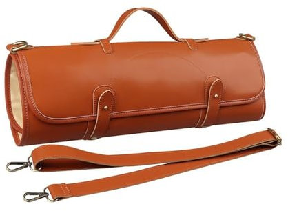 YIORYO Knife Roll Storage Bag, 10 Slots Cutlery Knives Holders Protectors, Portable leather Knife Roll Storage Bag Chef Case for Camping or Working(Brown)