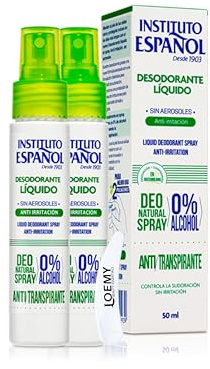 Instituto Español Desodorante antiirritación activo, antitranspirante en spray, antisudor de axilas, eficaz contra la sudoración y los olores, sin aluminio, juego de 2 x 50 ml