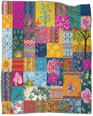 kaiyun Floral Patchwork Pattern Retro Stile bohémien Coperta Da Campeggio Esterna Stampata Calda,morbida E Traspirante Copriletto Per Camera Da Letto Quattro Stagioni 50x60inch(127x152cm)