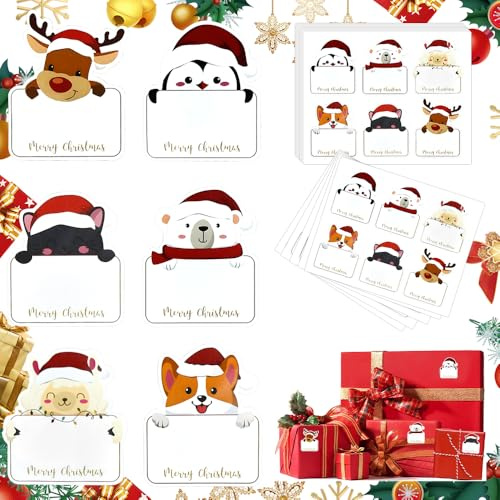 Zuxbolf Weihnachtsetiketten Selbstklebend 240 Stück Weihnachtsaufkleber zum Beschriften mit Tiere Weihnachtssticker für Geschenke Merry Christmas Namensetiketten Geschenkaufkleber für Weihnachtsdeko