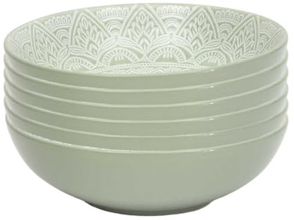 AltoBuy Set de 6 Assiettes Creuses en céramique Verte Motif Mandala (Ø18,5 cm) - AKKA