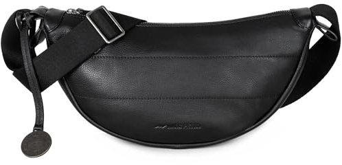 Marc Peter® Crossbody Puffer Moon Bag | Halbmond Handtasche aus Leder | Stylische Umhängetasche mit verstellbarem Gurt | Schultertaschen für Damen Schwarz Nappa